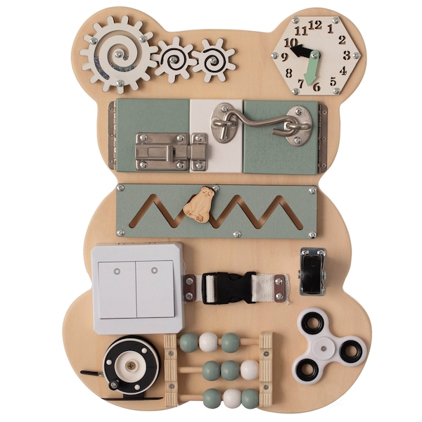 Shpilmaster Sensory Bear Shaped Learning Toddler Busy Board for Playroom, Preschool, and Doctors' Office, Green QI004594.GN - main